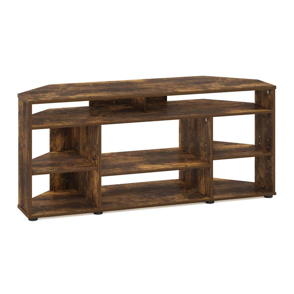 Amber Pine Corner TV Stand with Shelves and Cabinet