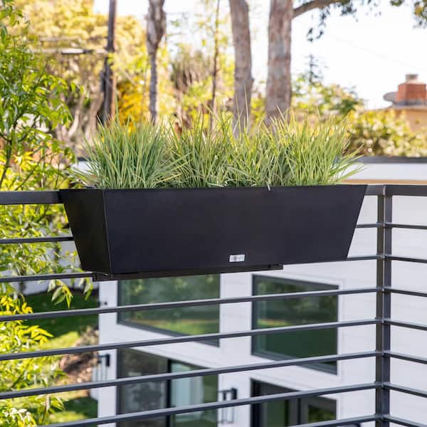 36 in. x 10 in. Black Plastic Railing Window Box