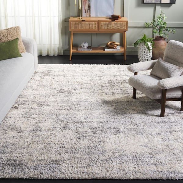 Berber Shag 10 ft. x 10 ft. Ivory/Gray Distressed Abstract Square Area Rug