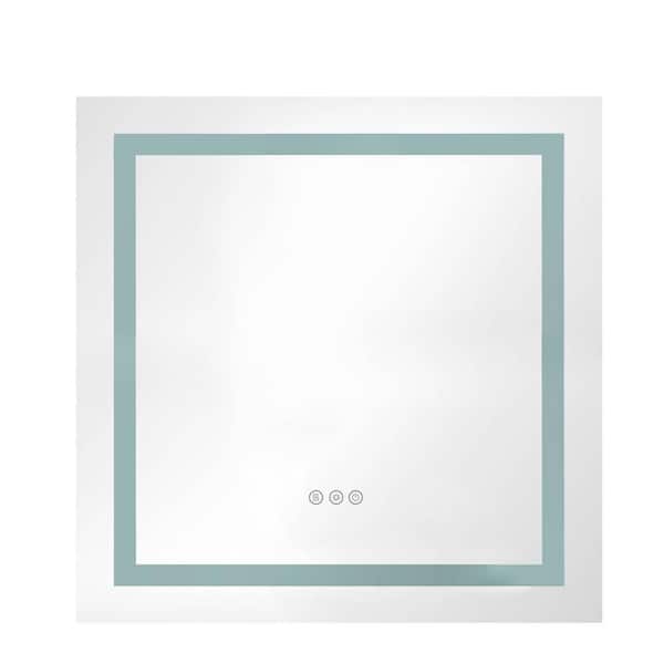 White 36 in. W x 36 in. H LED Rectangle Metal Framed Wall Mirror
