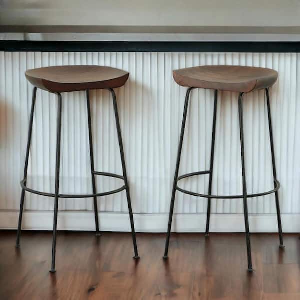 30.5 in. Chestnut Backless Metal Counter Height Bar Chair with Wood Seat Set of 2