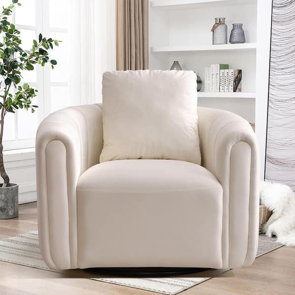 Swivel Barrel Chair, Comfy Round Accent Sofa Chair, 360° Swivel Barrel Club Chair, Leisure Arm Chair in Beige