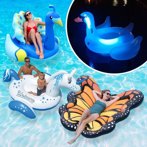Swimline Animal Kingdom Light-Up Swan, Peacock, Monarch and Unicorn Extra Large Swimming Pool Float Combo Value Pack