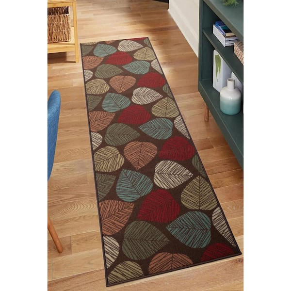 Unbranded Leaves Leaf Design Cut to Size Brown Multicolor 36 " Width x Your Choice Length Custom Size Slip Resistant Runner Rug