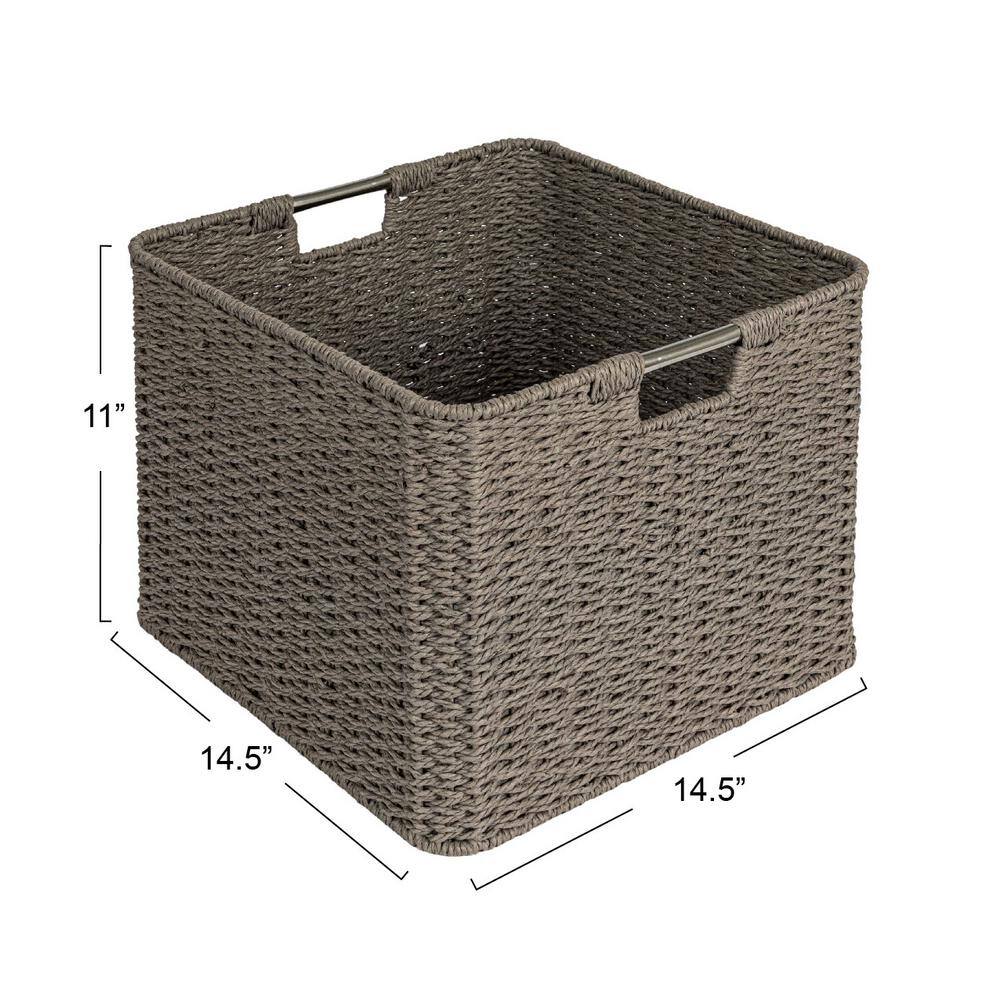 Gray Seagrass Square Basket with Stainless Steel Handles