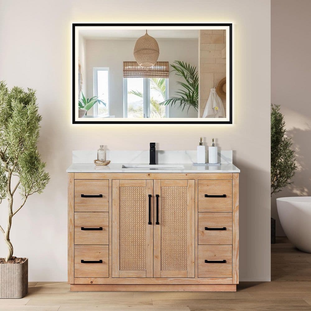 ●ONE BRILLIANT● JoseOB481Brown Jose-OB481-Brown Sullivan 48in Light Brown Single Sink Bathroom Vanity