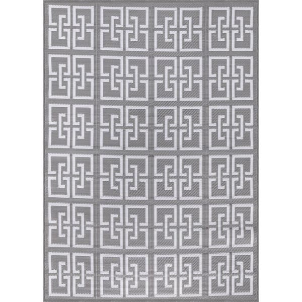 Beverly Rug 9 X 12 Gray White Lightweight Greek Keys Reversible Plastic Indoor Outdoor Area Rug