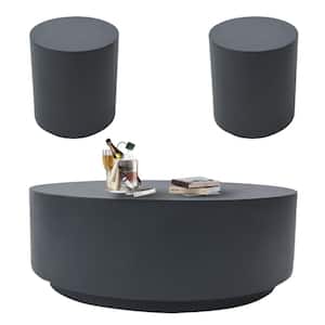 Elementi Rome 14.2 in. Slate Black Round Concrete Outdoor Coffee Table and Side Table