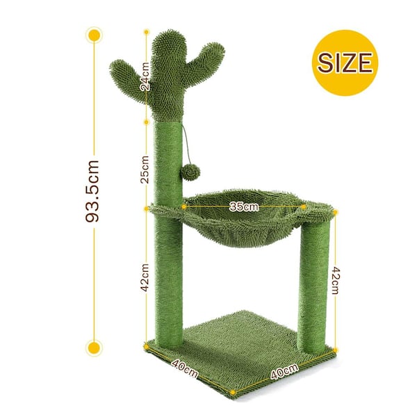 Foobrues Green Cactus Cat Tree Cat Scratching Post with Hammock Play Tower Full Wrapped Sisal Scratching Post for Cats L W79633966 The Home Depot