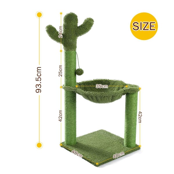 36.90 in. H Lovely Pet Cats Cactus Scratching Posts and Trees with Hammock Play Tower in Green
