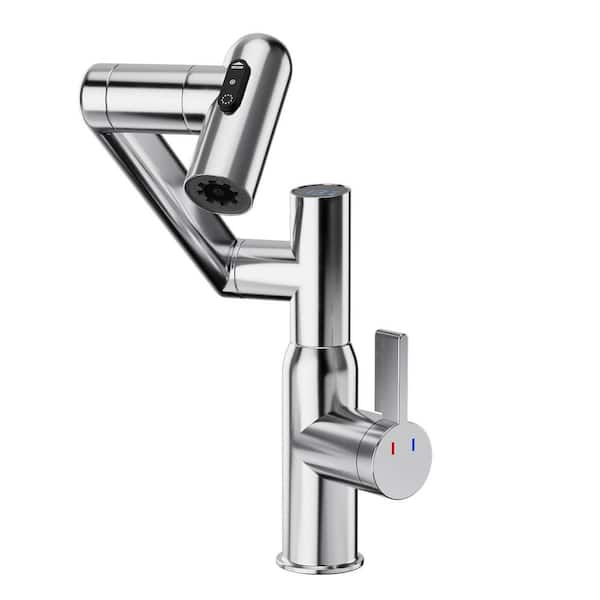 Single-Handle Single Hole Bathroom Sink Faucet with 360° Rotary and Temperature Display in Chrome (1 Pack)