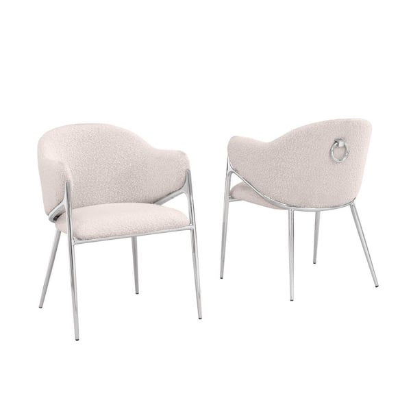 Best Quality Furniture Von Cream Boucle Fabric Side Chair (Set of 2) With Chrome Legs