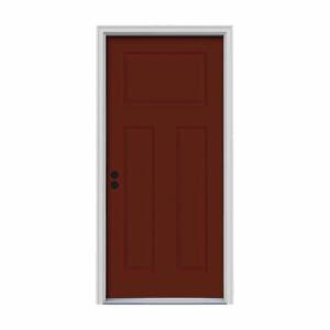 JELD-WEN 34 In. X 80 In. 3 Lite Craftsman Mesa Red Painted Steel ...