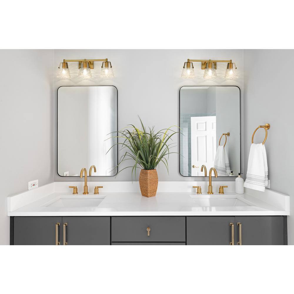 Analia Modern Gold 3-Light Vanity with Clear Glass Shades