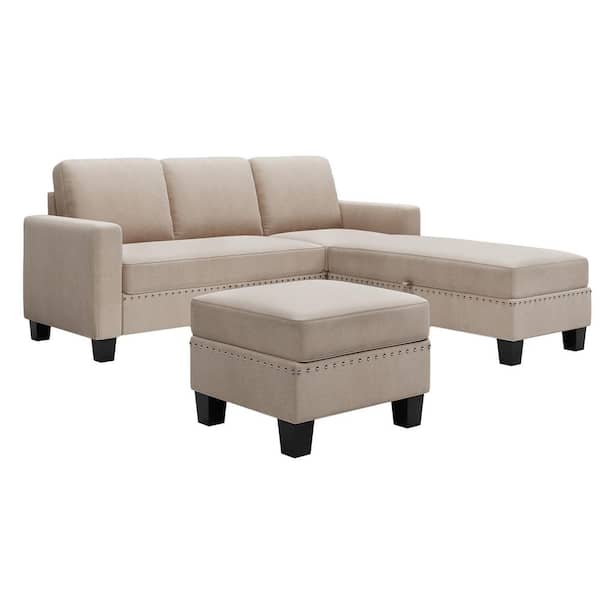 Donason 81.1 in. W Square Arm 3-Piece 6-Seat Fabric L-Shaped Reversible Sectional Sofa in Gray with Ottoman