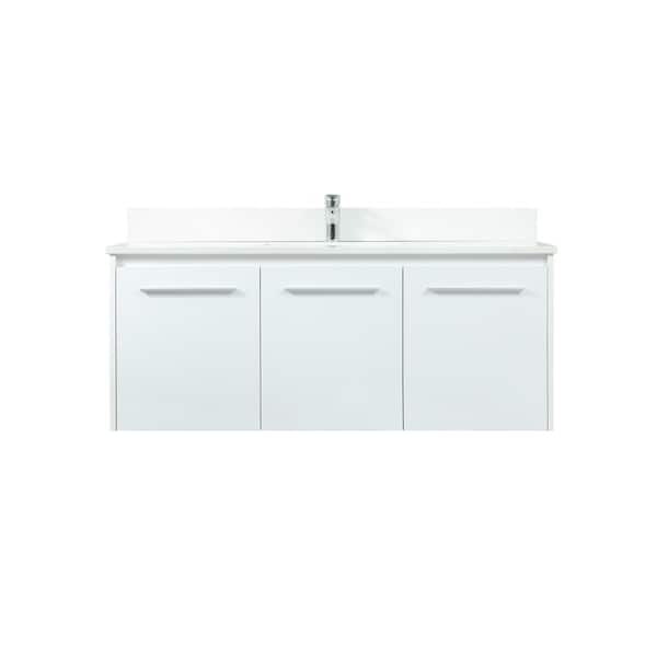 Unbranded Simply Living 48 in. W x 18 in. D x 19.7 in. H Bath Vanity in White with Ivory White Engineered Marble Top