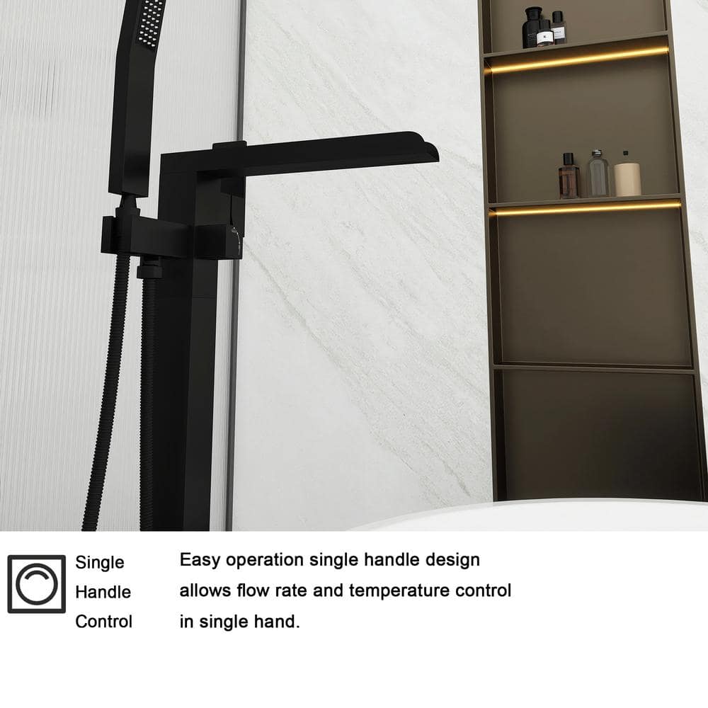 Matte Black Brass Floor-Mounted Freestanding Tub Filler