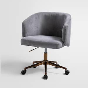 Cesare Grey Corduroy Upholstered Mid-Century Modern Swivel Task Chair with Adjustable Metal Base and 3° Curved Seat