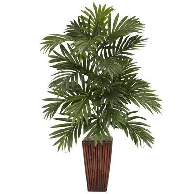 Indoor 32 in. H Green Areca Palm with Bamboo Vase Silk Plant