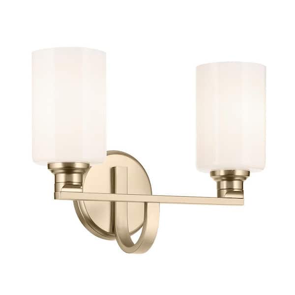 Gioe 14.25 in. 2-Light Vanity Light with Opal Glass in Champagne Bronze