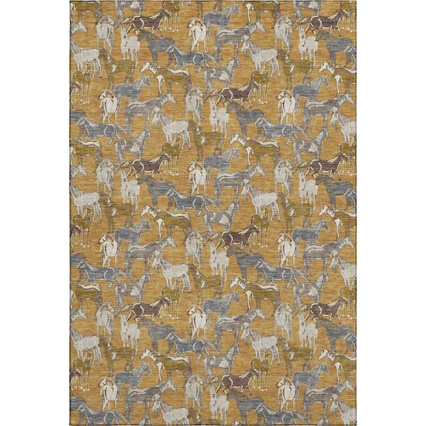 Mayfield Premium Machine Washable Abstract AMF2520 Gold 10 ft. x 14 ft. Area Rug