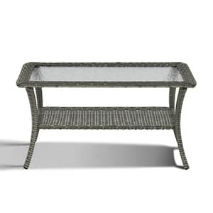 Gray Rectangle Wicker Outdoor Glass Side Table