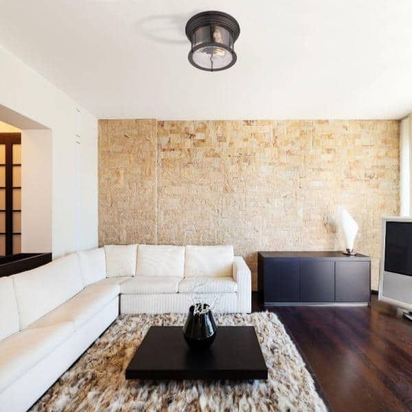 Bronze and Glass 3-Light Flush Mount Ceiling Fixture