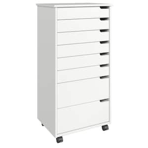 Euro 6+2 Drawer White Solid Wood 20.75 in. Wide Roll Cart File Cabinet