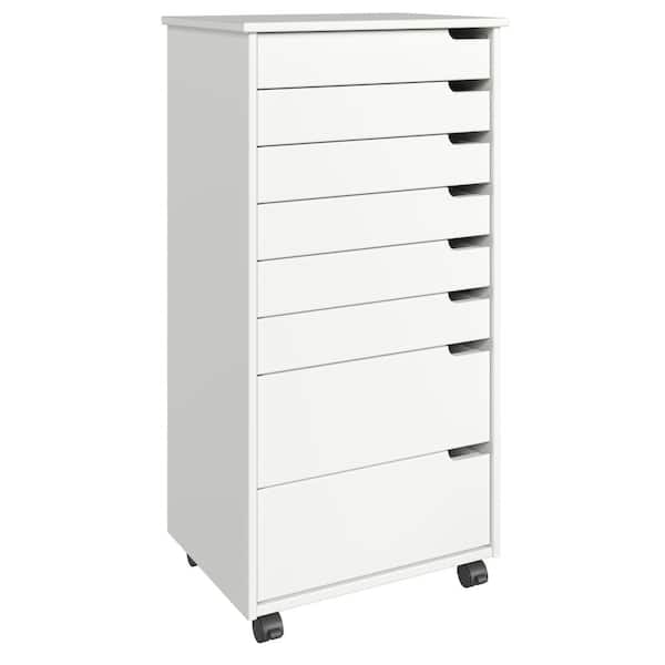 Jela-USA Euro 6+2 Drawer White Solid Wood 20.75 in. Wide Roll Cart File Cabinet