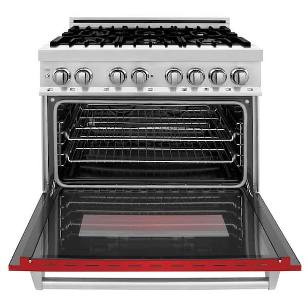 ZLINE Kitchen and Bath 36 in. 6 Burner Dual Fuel Range with Red