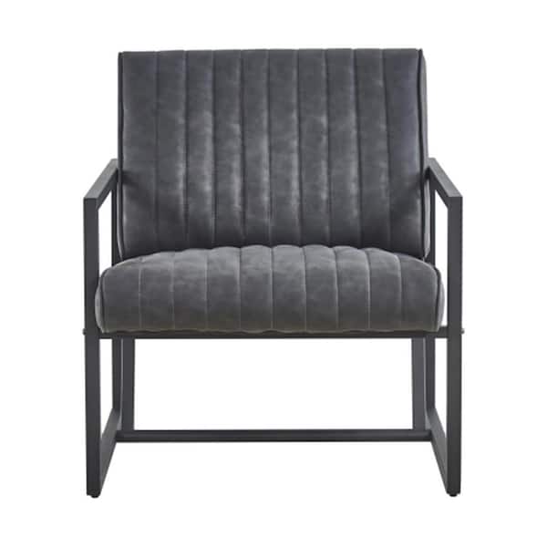 STICKON Grey Leather Arm Chair (Set of 1)
