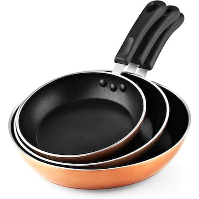 8 in./9.5 in. and 11 in. 3-Piece Copper Nonstick Saute Skillet Fry Pan Set