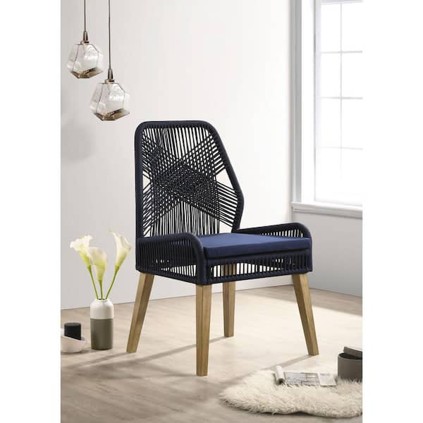 ネイビー ウィッカー ダイニングチェア Coaster Nakia Dark Navy Fabric Woven Rope Dining Chairs Set of 2