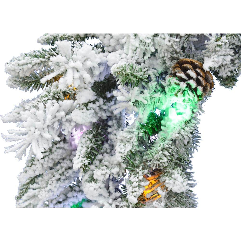 36'' White Flocked Pine Wreath with Multi-Color LED Lights