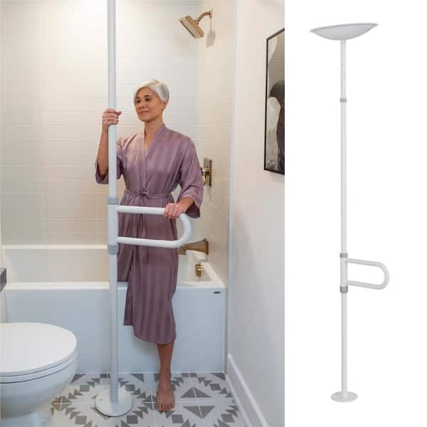 uPole With PivotBar 84-120 in. x 1.5 in. No Drill Floor-To-Ceiling Grab Bar, Transfer Pole (300 Lbs Capacity) in White