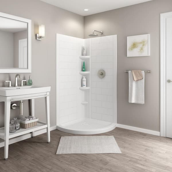 Ovation Curve 36 in. W x 72 in. H 2-Piece Glue Up Alcove Subway Tile Shower Walls in Arctic White