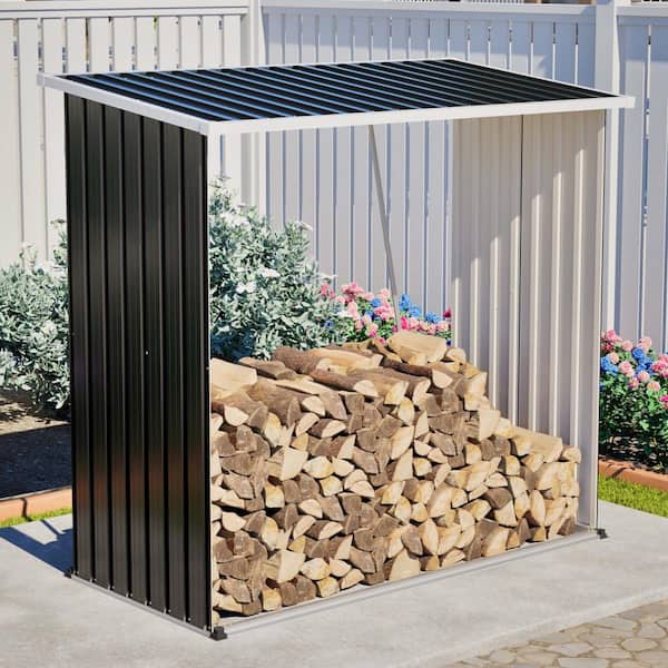 5.4 ft. W x 2.6 ft. D Outdoor Metal Storage Shed - 62 Cu. Ft. Firewood Rack & Patio Organizer with Sloped Roof