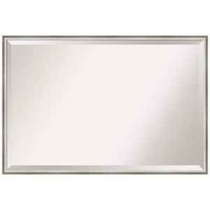 Medium Rectangle Satin Silver/White Beveled Glass Modern Mirror (25 in. H x 37 in. W)