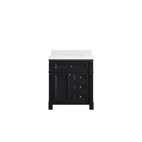 Willow Collections Paris 30 in. W x 22 in. D x 36 in. H Single Sink Bath Vanity Center in Black with 2 in. White qt. Top