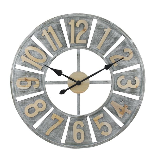 Stonebriar Collection 30 in. Gray Rustic Round Wood Wall Clock