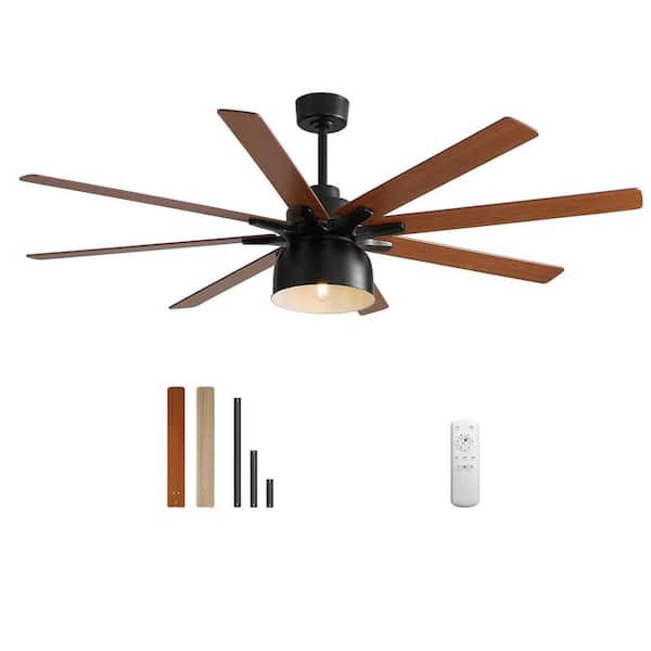 Sofucor 66 in. Indoor/Outdoor Farmhouse Black Ceiling Fan with Light and 6-Speed DC Motor Remote Control