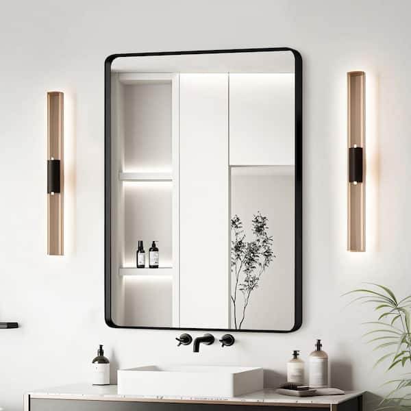 20 in. W x 30 in. H Rectangular Framed Wall Bathroom Vanity Mirror in Black