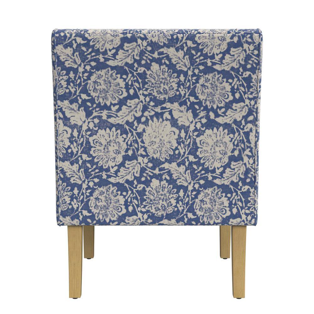 Light Blue Floral Upholstered Swoop Arm Accent Chair