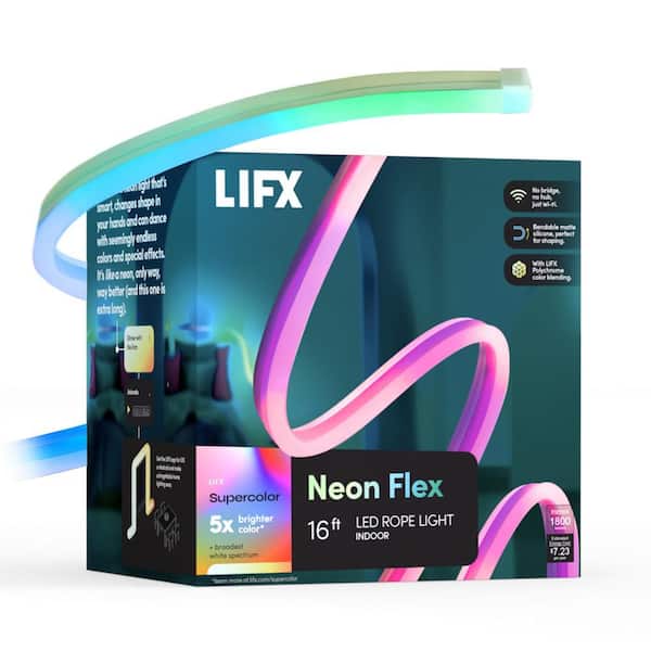 LIFX 16 ft. Smart Multi-Color RGBW Wi-Fi Plug-In Neon Flex Integrated LED Strip Light Works with Alexa/Google/HomeKit/Siri