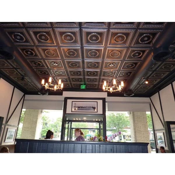 Laurel Wreath Antique Silver 2 ft. x 2 ft. PVC Glue-up or Lay-in Faux Tin Ceiling Tile (40 sq. ft. /Case)