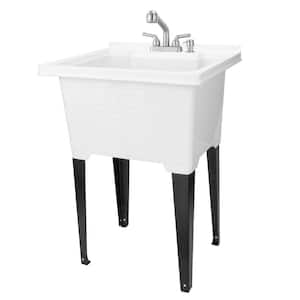 25 in. x 21.5 in. ABS Plastic Freestanding Utility Sink in White - Stainless Sprayer Pull Faucet, Soap Dispenser