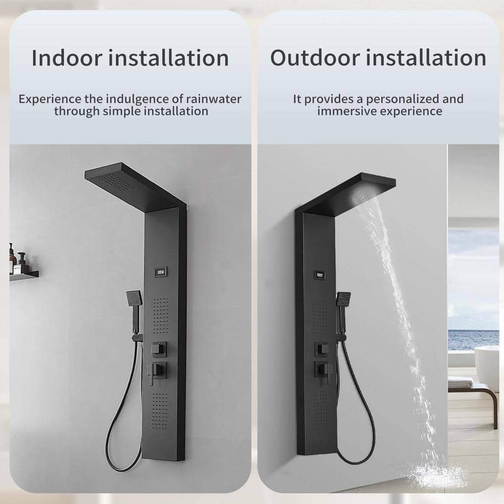 Matte Black 51.57'' Shower Panel with Rainfall Shower Head