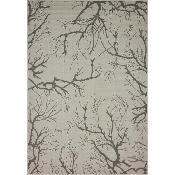 Unique Loom Outdoor Branch Light Gray 6' 0 x 9' 0 Area Rug