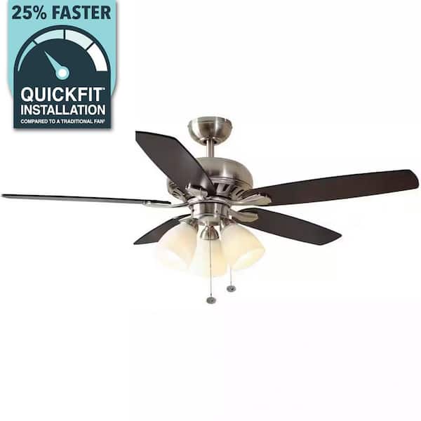 Rockport 52 in. Indoor LED Brushed Nickel Ceiling Fan with Light Kit, Downrod, Reversible Blades and Reversible Motor
