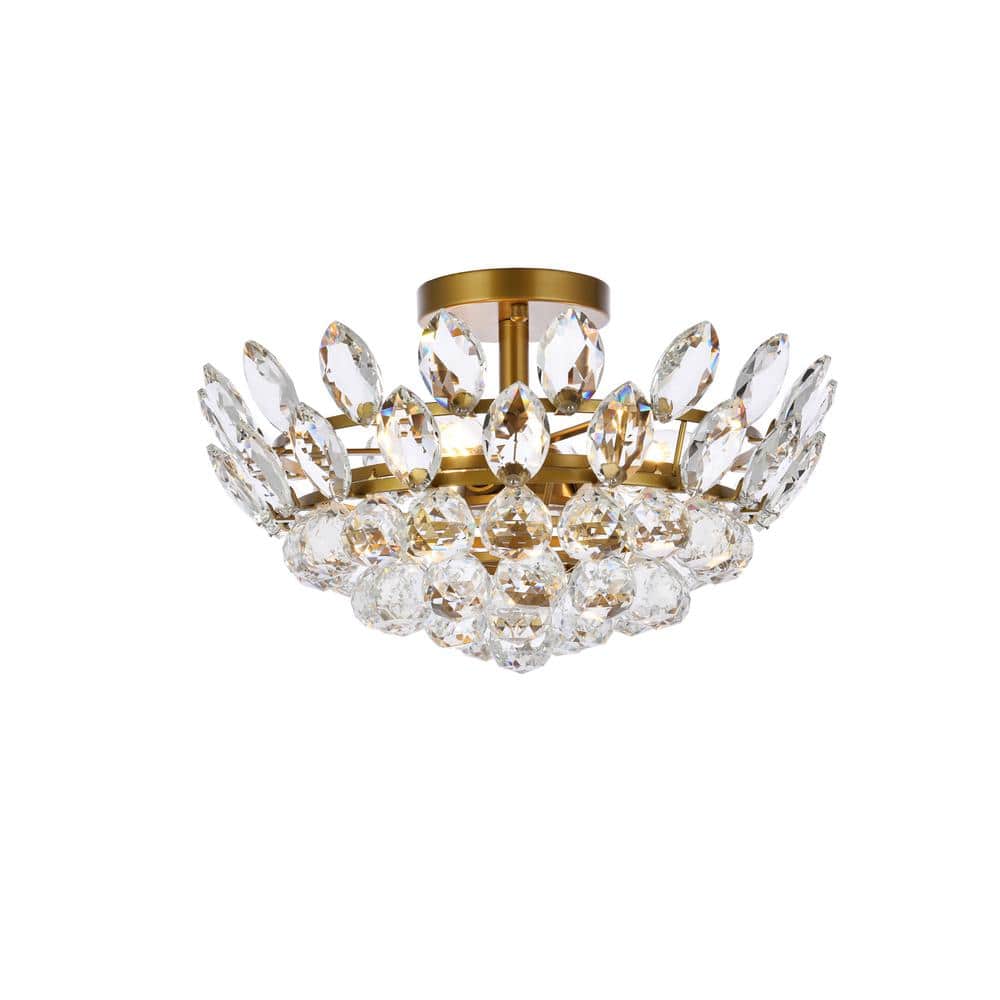 Timless Home 16 in. 3-Light Contemporary Brass Flush Mount with No Bulbs In